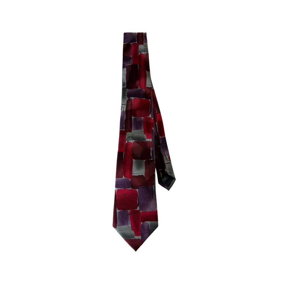 J. Garcia Mens Silk Tie Red Purple Grey Abstract Geometric Moon Mountain 47